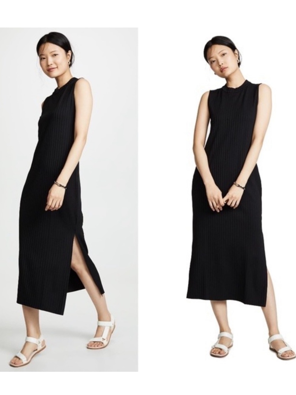 AYR The Long Weekend Dress Black Ribbed Dress Size Large L $265